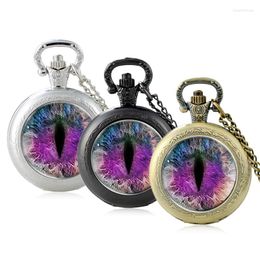 Pocket Watches Classic Mysterious Dragon Eyes Design Glass Cabochon Quartz Watch Vintage Men Women Pendant Necklace Chain Clock