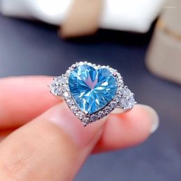 Wedding Rings 2022 Imitation Topaz Sea Blue Zircon Stone Opening For Women Elegant Ocean Heart Necklaces Set