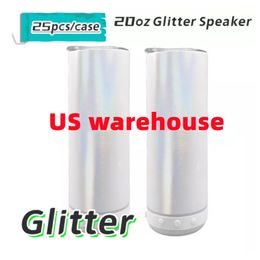 US warehouse 20 oz Sublimation Glitter Speaker Tumbler Rainbow Colour Straight Stainless Steel Bluetooth Water Bottle Outdoor Portable cup B6