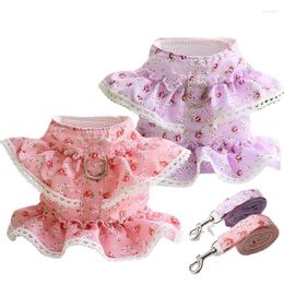 Dog Collars Beautiful Lace Vest Harness Leash Printing Pet Cat Puppy Teddy Collar Chest Strap Harnesses Traction Rope