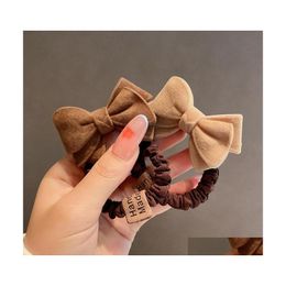 Hair Rubber Bands Korea Dongdamen Autumn And Winter Color Flocking Bow Circle Simple Temperament High Elastic Binding Headrope Drop Dh9Xa