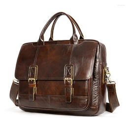 Briefcases Genuine Leather Men's Briefcase 15.6-inch High-capacity First Layer Male Totes Handbag Business Shoulder Messenger Bag