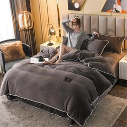 Bedding Sets Autumn And Winter Thickened Solid Milk Velvet 4-piece Set Warm Flannel Bed Sheet Double-sided Duvet Cover Comforter