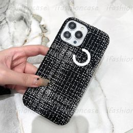 Luxury Black Cloth Knitting Phone Case Designer Cases Fashion White C Letters Phonecase Shockproof Cover For IPhone 14 Pro Max Plus 13 12 11