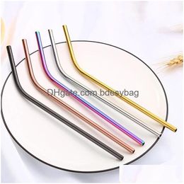 Drinking Straws 6X241Mm Colorf Stainless Steel Sts Reusable Straight And Bent St Cleaning Brush For Kitchen Bar Drop Delivery Home G Dhfhb