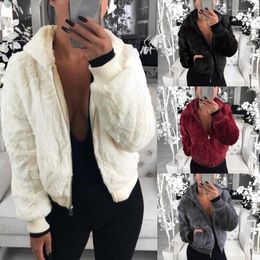 Women's Hoodies Women Fleece Teddy Zipper Solid Pocket Hooded Coat Winter Warm Zip-Up Polyester Outwear Casual Sweatshirt
