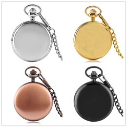 Retro Smooth Case Silver Black Yellow Gold Rose Gold Men Women Analogue Quartz Pocket Watch with Pendant Necklace Chain Clock Gift2168