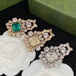 Brooches classic style white green gemstone gold and silver edge luxury brooch designer for woman girl lady celebrity same style broche gift Jewellery with box bride