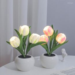 Table Lamps Led Tulip Desk Lamp Interior Decoration Simulation Flowerpot Atmosphere Night Gift Potted Plant