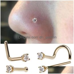 Nose Rings Studs 6Pcs Surgical Steel Zircon Gem Bone Stud Piercing Earring Anodized Rose Gold Color Ring Prong Body Jewelr Dhgarden Dhstb