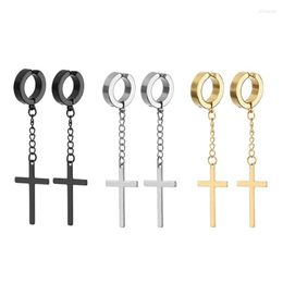 Backs Earrings Fashion Design Cross Tassel Pendant Stainless Steel Geometric Charms Clip Ear Jewellery Party Gifts For Women Men