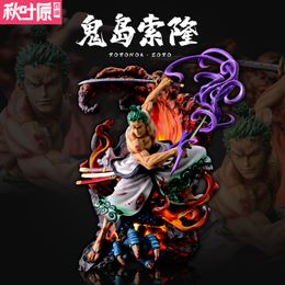 Novelty Games Anime One Piece Action Figure Ghost Island Three Heroes Zoro Gk Model Doll Combination Luminous Flame Breathing Light Statue T