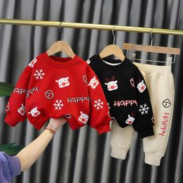 Children Sportswear Winter Baby Boys Clothing Sets Kids Warm Plush Tops Pants Cartoon Outdoor Infant Clothes Outfits