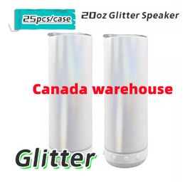 Canada warehouse 20oz Sublimation Glitter Speaker Tumbler Blank Rainbow White Colour Straight Stainless Steel Bluetooth Water Bottle Outdoor Portable cup B5