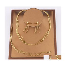 Earrings Necklace 2022 African Dubai Jewellery Sets For Women Gold Plated Stud Hand Bracelets Weddings Bridal Accessory Gifts Drop De Dhog6