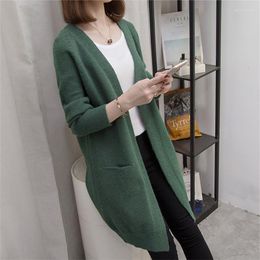 Women's Knits 2022 Fashion Spring Women Tops Knitted Sweater Cardigan Korean Casual V-Neck Long Pocket Knitwear Loose Ladies Clothes G797