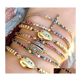 Chain Link Bracelets Bohemian Shell Rainbow Bracelet For Women Girls Fashion Tennis Cz Cross Crystal Bangles Ethnic Charm Jewellery Dr Dhpzf