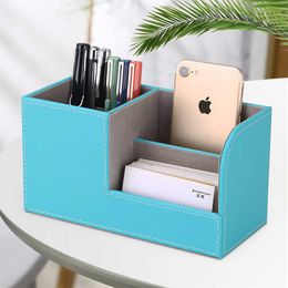 Multifunctional Leather Pen Holder Desk Organiser Business Stationery Storage Box School Supplies Accessories