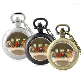 Pocket Watches Classic Christian The Last Supper Design Glass Cabochon Quartz Watch Vintage Men Women Pendant Necklace Chain Clock