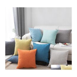 Cushion/Decorative Pillow Er Cotton Solid Colour Plain Serging Square 45 Throw Pillowcase Sofa Home Decorative Drop Delivery Garden Te Dh4Xv