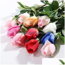 Decorative Flowers Wreaths Artificial Fake Silk Long Stem Rose For Wedding Party Home Office Outdoor Decoration Drop Delivery Gard Dhexp