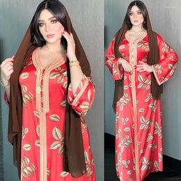 Ethnic Clothing 2022 Red Flower Muslim Women Dress Arab Dubai Printed Robe Islamic For Lady Turkish Prayer Clothes