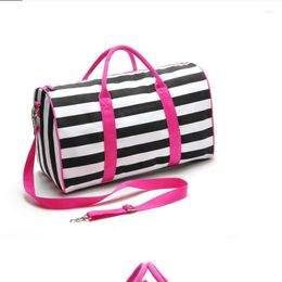 Duffel Bags Fashion Black And White Striped Canvas Big Bag Gym Travel Shoulder Diagonal Handbag