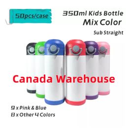 Canada Warehouse Sublimation 12oz Kids Tumbler Straight White Blank Sippy Cups with Flip Top One-click Bounce Cup 6 Colour for Children Student 350ml B5