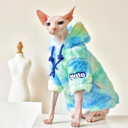 Cat Costumes Tie Dye Kitten Outfits Autumn Winter Clothes Thickened Sphinx Costume Devon Rex Hairless Pet Sphynx