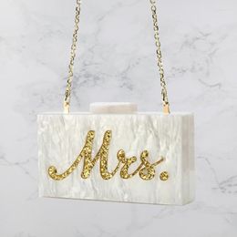 Evening Bags Pearl White With Gold Glitter Mrs Acrylic Clutch Metal Clasp Women Brand Summer Beach Purse Handbag Drop