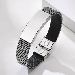 Charm Bracelets Selling Fashion Men's Personality Trinket Silver Color Black Stainless Steel Curved Brand Mesh Strap Bracelet Jewelry