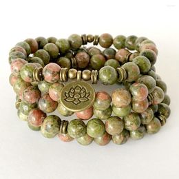 Link Bracelets MG1366 Natural South African Unakite Beaded Bracelet Arrival Throat Chakra 108 Mala Spiritual Healing Jewelry