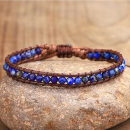 Link Bracelets Natural Stone Faceted Lapis Lazuli Beaded Bracelet Hand Woven Winding Single Circle Pull INS For Men Women Gifts