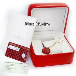 Hight Quality Red Leather Watch Box Whole Mens Womens Watches Original Box Certificate Card Gift Paper Bags OMBOX Square For P290P