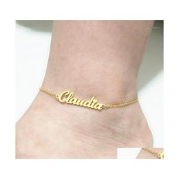 Anklets Custom Name Anklet Personalized Jewelry Customized Stainless Steel Enkelbandje Rose Gold Color Nameplate Ankle Bracelet Drop Dh5D0