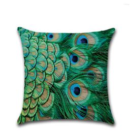 Pillow Peacock Feather Print Linen Case Flower Animal Bird Covers For Car Sofa Home Decoration Accessories Cover