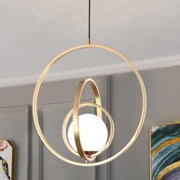 Pendant Lamps Nordic Hanging Lamp LED Gold Ring Suspension Light For Bedside Glass Orb Dining Room Fixture