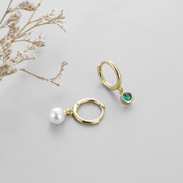 Hoop Earrings Simple Style Small For Women Tiny Pearls Green Zirconia Asymmetric Thin Huggies Elegant Earring Piercing Jewellery