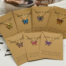 Multicolor Butterfly Pendant Necklace with Card Cute Clavicle Chain Necklaces Gift for Love Friend