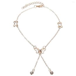 Anklets Chic Elegant Rose Gold Colour Hollow Butterfly Tassel Foot Chain Fashion Crystal Anklet Charms Jewellery Birthday Gifts For Women