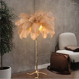 Floor Lamps Modern Luxury Ostrich Feather Lamp Gold Resin Corner Light Art Deco Standing For Living Room Decor Bedroom Lighting