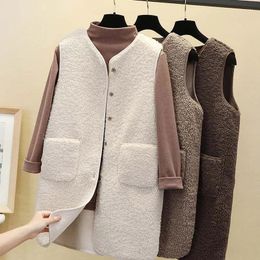 Women's Vests Lamb Wool Women Autumn Winter Vest Single Breasted Ladies Fleece Long Sleeveless Jacket Solid Thermal Waistcoat For Female