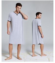 Men's Sleepwear Men Short Sleeve Cotton Robes Vintage Pyjamas O Neck Pockets Solid Colour Nightgown Kaftan Mens Bathrobes Homewear M-3XL