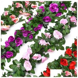 Decorative Flowers Wreaths Fake Artificial Rose Vine Flower Plants Hanging Roses For Home El Office Wedding Party Garden Decoratio Dhib5