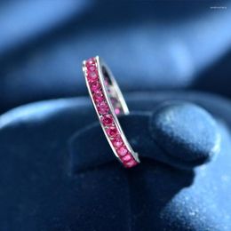 Cluster Rings Eternity Ruby Ring Real 925 Sterling Silver Party Wedding Band For Women Bridal Engagement Jewelry Gift