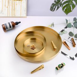 Kitchen Storage Nordic Stainless Steel Gold Tray Round Shape Space Saving Organiser Jewellery Display Multifunctional Bathroom Decor Plate