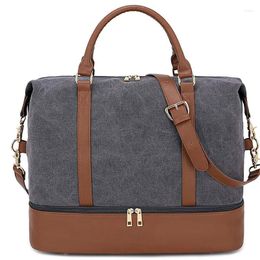 Duffel Bags Women Travel Duffle Bag Canvas Carry On Tote Weekender Overnight With PU Leather Shoulder Strap And Shoe Compartment
