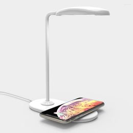 Table Lamps 15W LED Desk Lamp With Phone Wireless Charger USB Charging Port Dimmable Eye-Caring Office For Work Folding Design