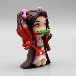 Novelty Games Anime Demon Slayer Figure Kawaii Double Ponytail Kamado Nezuko Statue Toys Home Decoration Car Ornament Birthday Gift For Chil