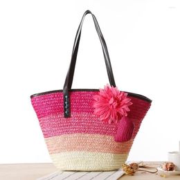 Evening Bags NICE Knitted Straw Bag Summer Flower Bohemia Fashion Women's Handbags Colour Stripes Shoulder Beach Big Tote